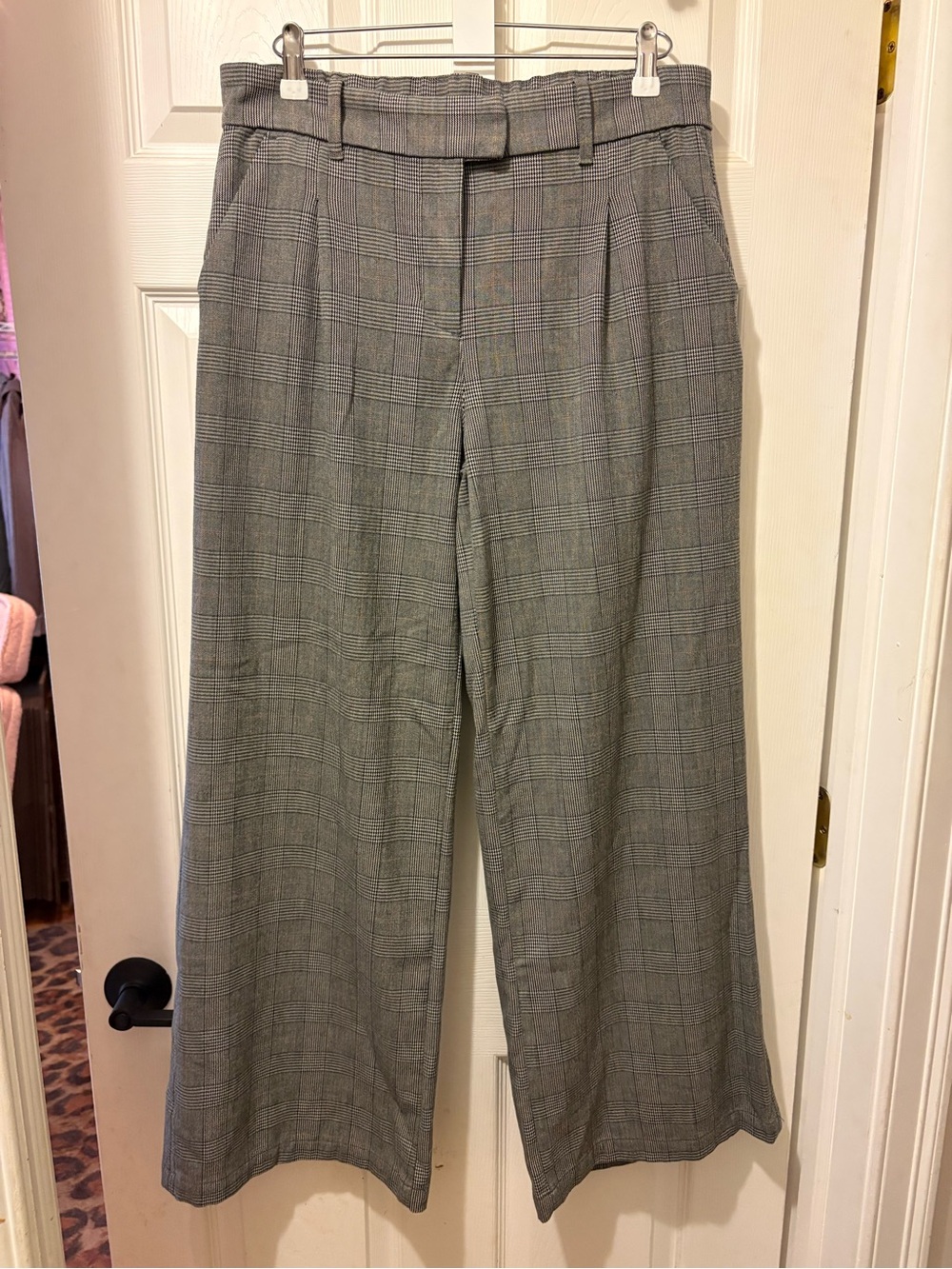 American Eagle Outfitters Gray Glen Plaid Wide-Leg Trousers